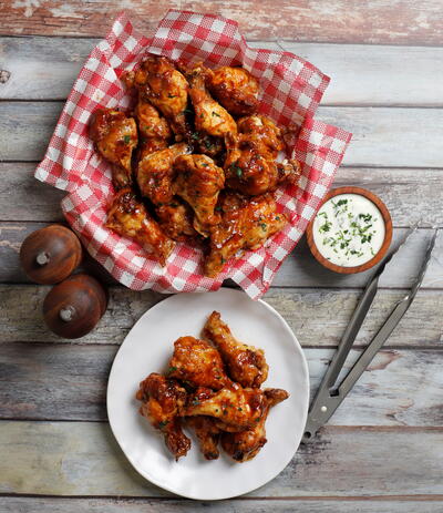 World's Best BBQ Chicken Wings with Ranch Dipping Sauce