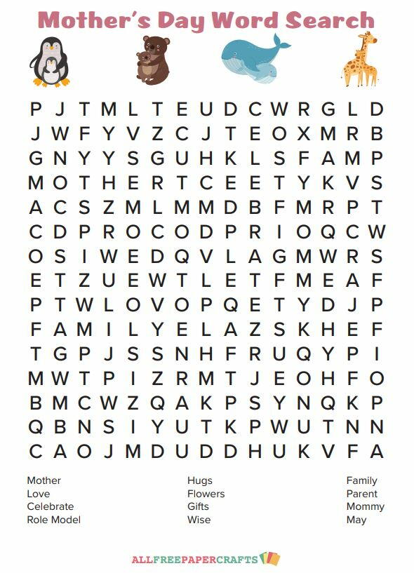 Mother's Day Word Search PDF | AllFreePaperCrafts.com