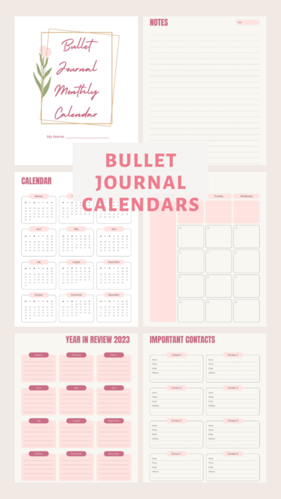 2023 Bullet Journal Monthly Calendar