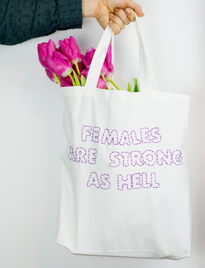 Stitched Text Tote Bag