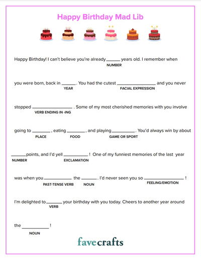 Happy Birthday Mad Lib (Printable & Free) | FaveCrafts.com Happy Birthday Mad Lib (Printable & Free) | FaveCrafts.com