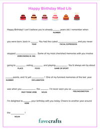 Happy Birthday Mad Lib (Printable & Free) | FaveCrafts.com Happy Birthday Mad Lib (Printable & Free) | FaveCrafts.com