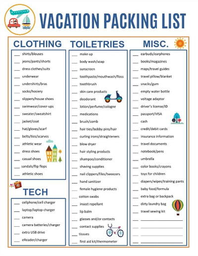 Free Printable Vacation Packing List