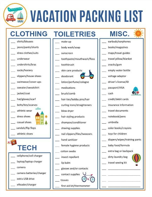 Free Printable Vacation Packing List | AllFreePaperCrafts.com