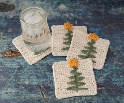 Christmas Tree Crochet Coasters