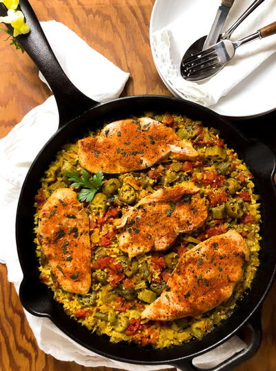 Creole Baked Chicken With Rice And Okra