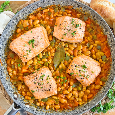 One-pan Spanish Salmon & Beans | Heart-healthy 30 Minute Recipe