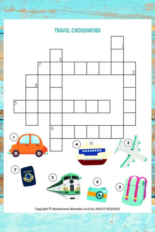 Travel Crossword Puzzle For Kids