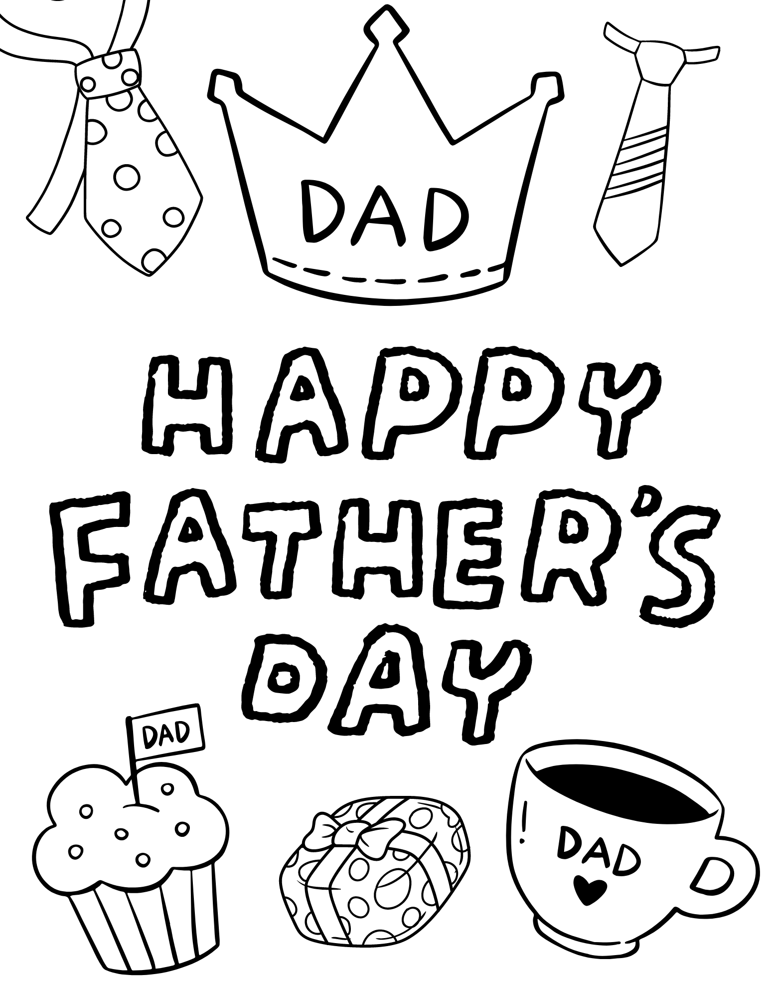 Printable Happy Father's Day with Hearts Coloring Page