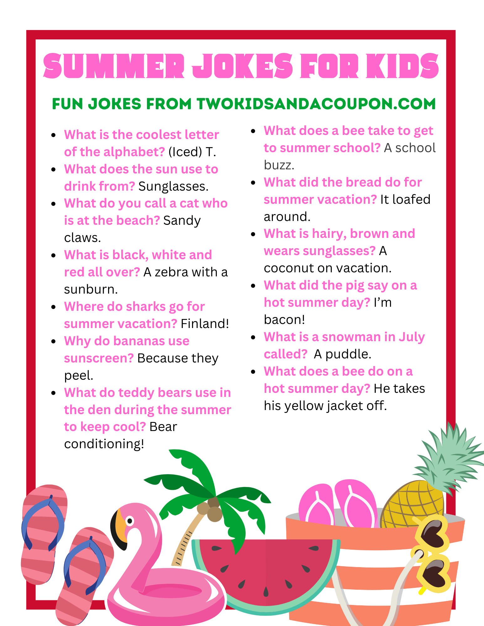 Summer Jokes For Kids Plus Free Printable | CheapThriftyLiving.com for Free Printable Jokes For Adults