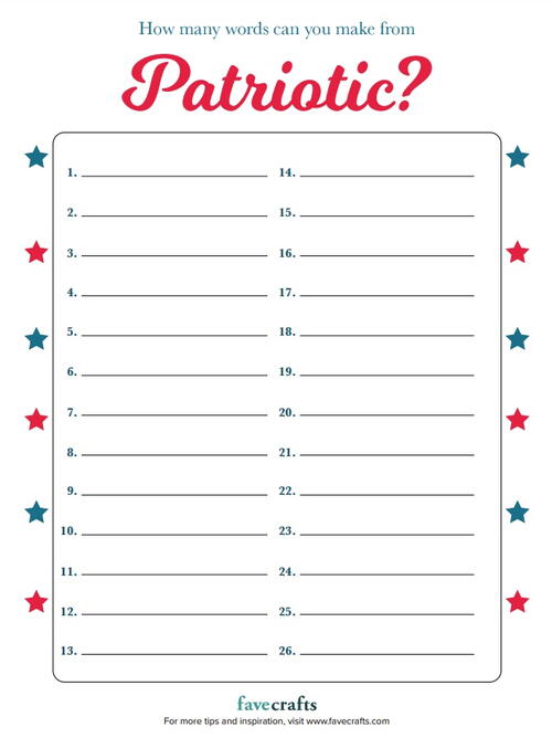 How Many Words Can You Make out of These Letters Game: Patriotic