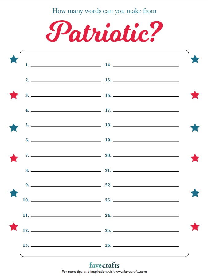 How Many Words Can You Make out of These Letters Game: Patriotic ...