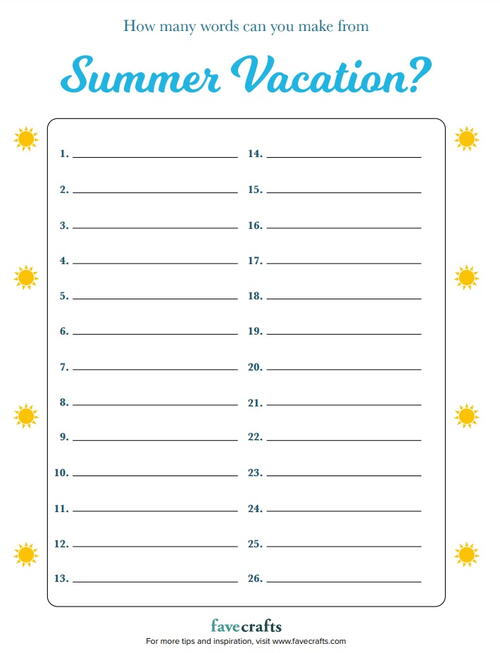 How Many Words Can You Make out of These Letters Game: Summer