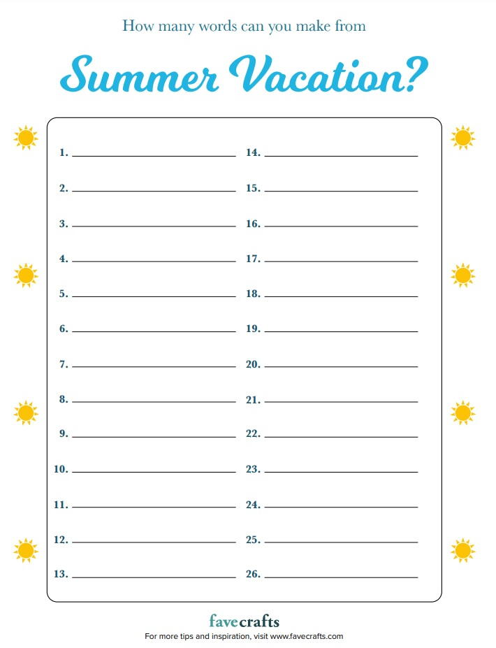 How Many Words Can You Make out of These Letters Game: Summer
