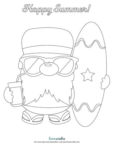 Summer Gnome Coloring Page