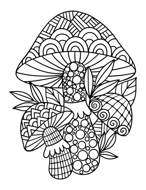 Whimsical Mushroom Landscape Coloring Page