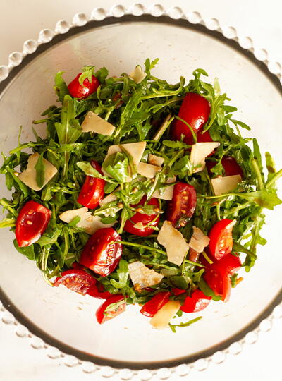 Rocket Salad With Parmesan, Tomato And Balsamic Dressing
