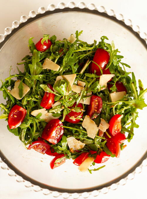 Rocket Salad With Parmesan Tomato And Balsamic Dressing