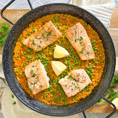 Spanish Paella Rice With Salmon & Peas