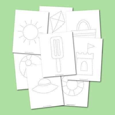 Printable Summer Picture Tracing Worksheets