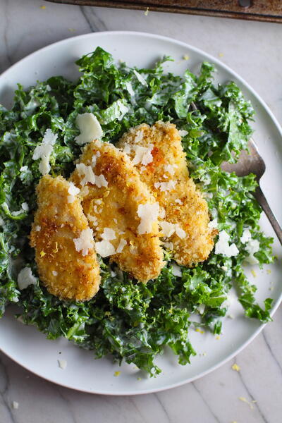 Crispy Chicken Kale Caesar Salad