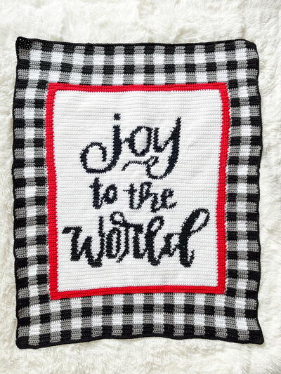 Joy To The World Plaid Christmas Blanket