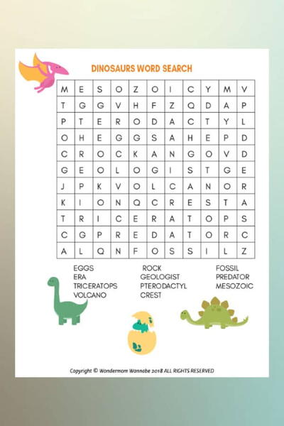 Printable Dinosaur Word Search For Kids
