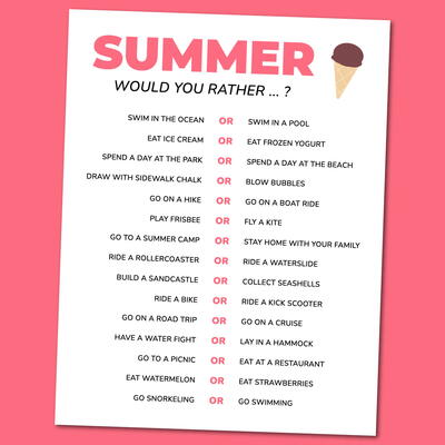 Printable Summer Would You Rather Questions For Kids