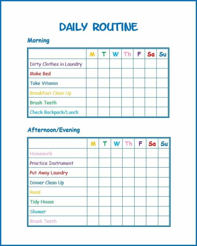 daily routine chart
