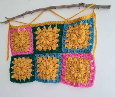 Crochet Flower Granny Square Wall Hanging