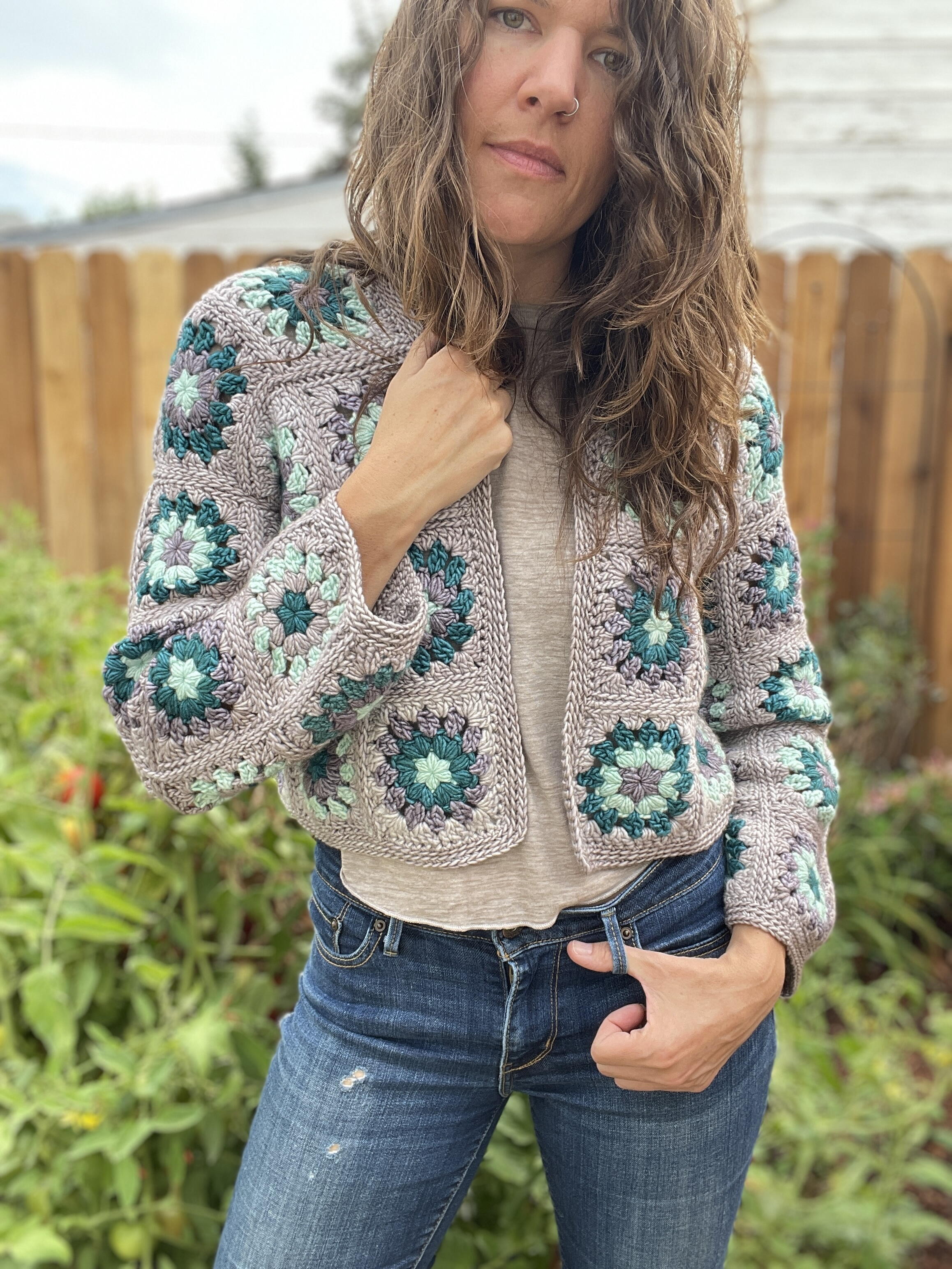 Airie Granny Square Cropped Cardigan | AllFreeCrochet.com