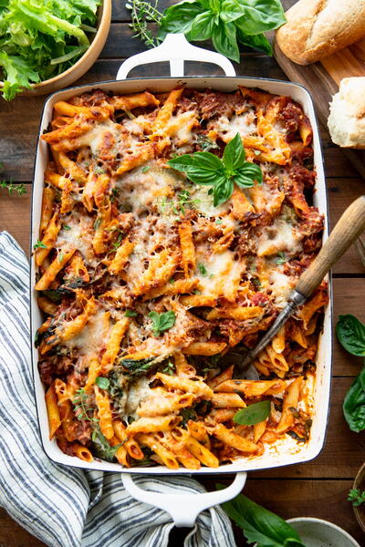Sausage And Spinach Penne Pasta Bake