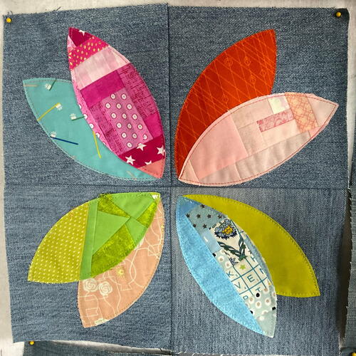 Double Orange Peel Quilt Block (with Denim Background)