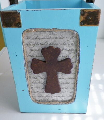 Pale Blue Wooden Cross Box