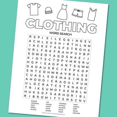 Printable Clothing Word Search