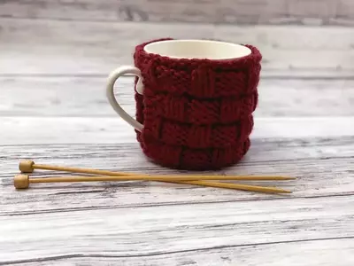 Basketweave Knitted Mug Cozy