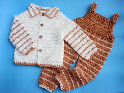 Baby Cardigan Collar Jacket With Overall -winter Woolen Set