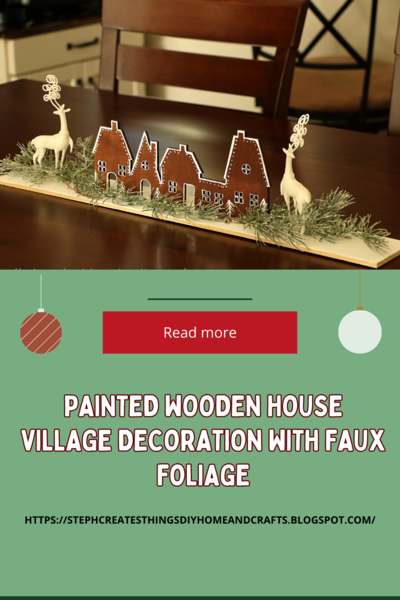Painted Wooden House Village Decoration With Faux Foliage