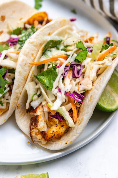 Air Fryer Fish Tacos With Cilantro Lime Slaw