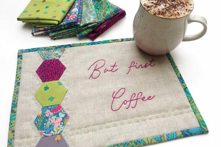 Coffee Rug Pattern But First Coffee Quilted Mug Rug Pattern | FaveQuilts.com