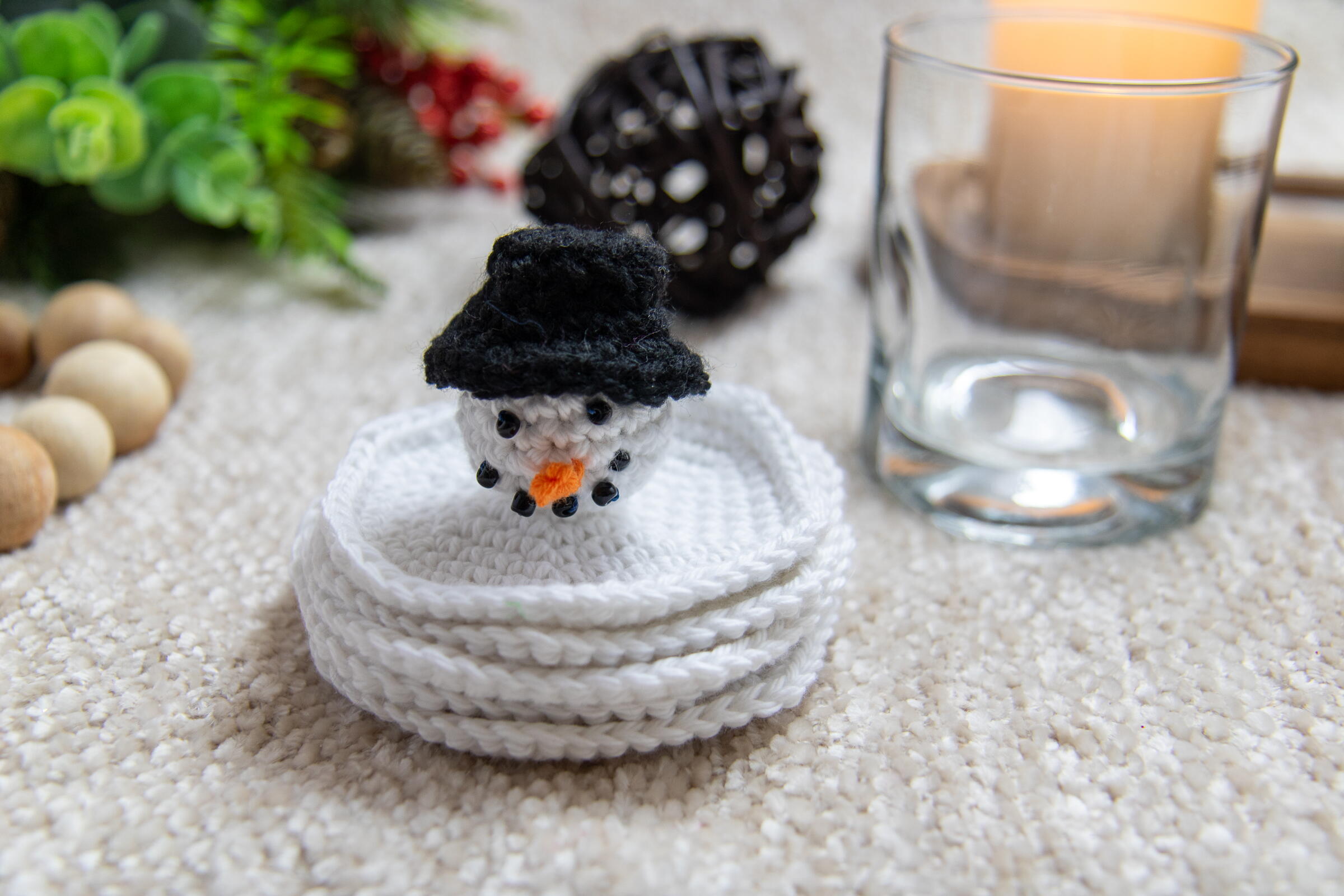 Snowman Coaster Stack | AllFreeCrochet.com