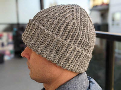 Flat Crochet Ribbed Hat For Men