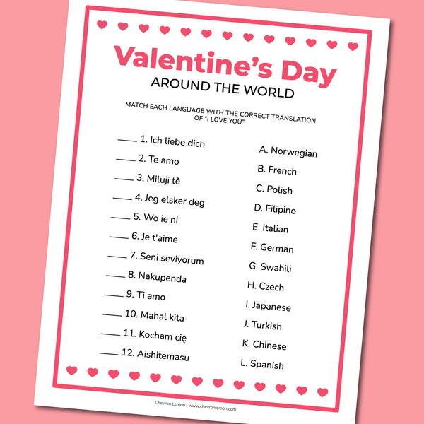 Printable Valentine’s Day Around The World Game