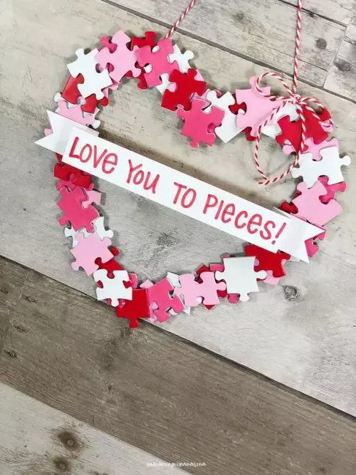 Puzzle Piece Valentine Heart Wreath