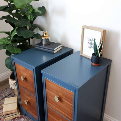 Blue Nightstands With Wood Accent