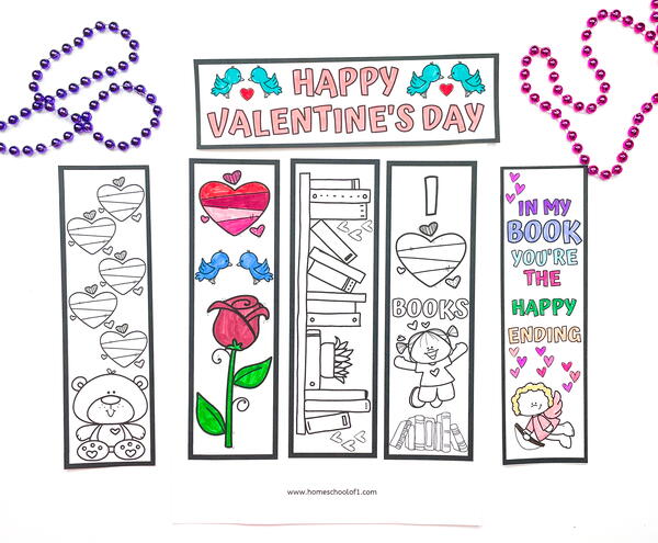 Valentine's Day Bookmarks To Color