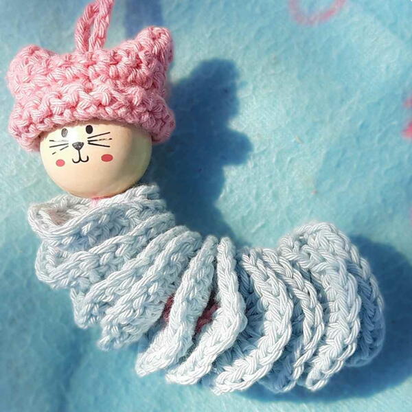 Kitty With A Cat Hat Worry Worm Crochet Pattern