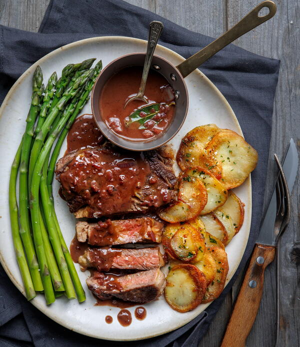 Pan Fried Steak with Red Wine Sauce