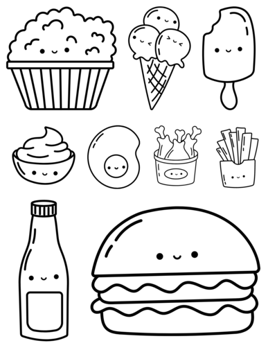 Free Printable Cute Kawaii Food Coloring Pages