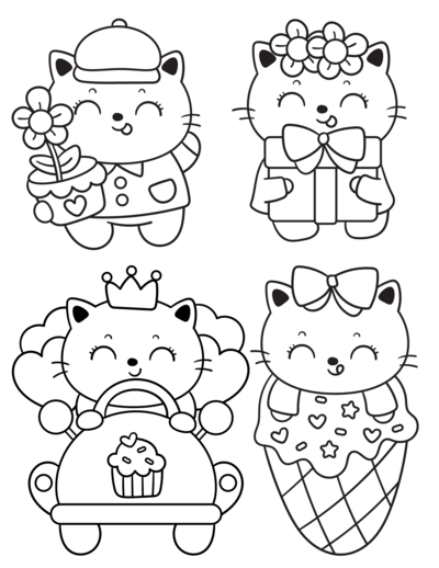 Free Printable Cute Kawaii Cat Coloring Pages
